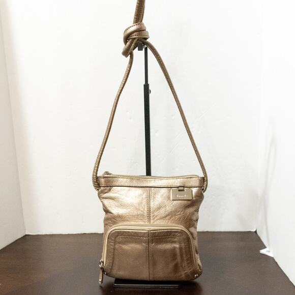 Women's Small Crossbody Bag With Organizer Metallic Gold TIGNANELLO Purse - Picture 3 of 11